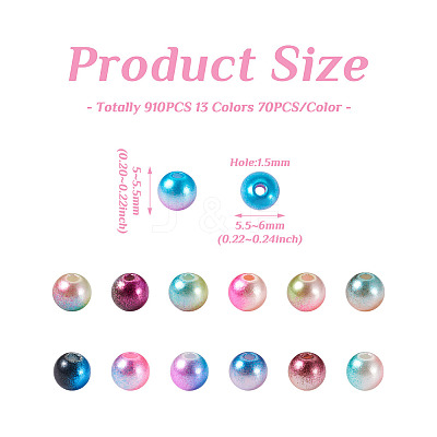 910Pcs 13 Colors Rainbow ABS Plastic Imitation Pearl Beads OACR-CD0001-10-1