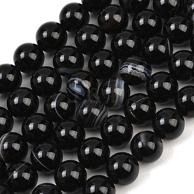 Natural Black Agate Bead Strands G-G962-10mm-12-A-1