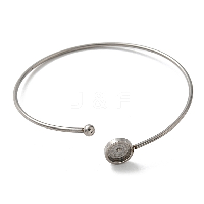 304 Stainless Steel Cuff Blank Bangle Bases with Round Tray STAS-Z088-04B-P-1
