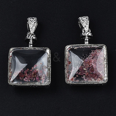 Transparent Glass Square Pendants GLAA-S199-006-1