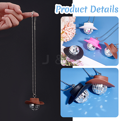 4Pcs 4 Colors Plastic Cap with Glass Disco Ball Pendant Necklace with Iron Ball Chains NJEW-GA0001-06-1