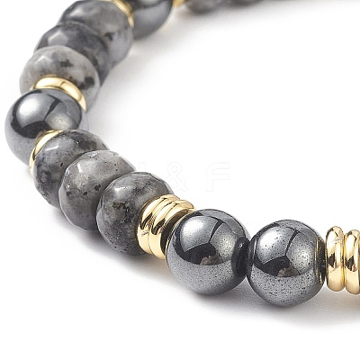 4Pcs 4 Style Natural Larvikite & Synthetic Hematite Stretch Bracelets Set with Cubic Zirconia Column Beaded BJEW-JB08830-1