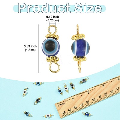 20Pcs Resin Evil Eye Round Bead with 304 Stainless Steel Connector Charms PALLOY-FS00071-02-1