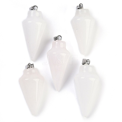 Natural White Jade Gemstone Pointed Pendants G-K384-01P-09-1