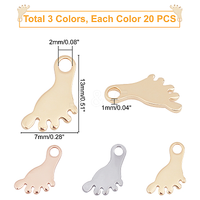 60Pcs 3 Colors 304 Stainless Steel Charms STAS-UN0029-45-1