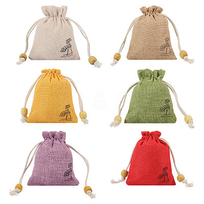 24Pcs 6 Colors Flower Printed Cloth Drawstring Bags ABAG-CA0001-22A-1