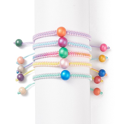5Pcs 5Pcs Natural Wood Round Braided Bead Bracelets Set BJEW-JB08807-1