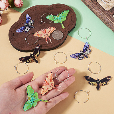 4 Pairs 4 Colors Butterfly Alloy & Acrylic Hoop Earrings EJEW-TA0001-88B-1
