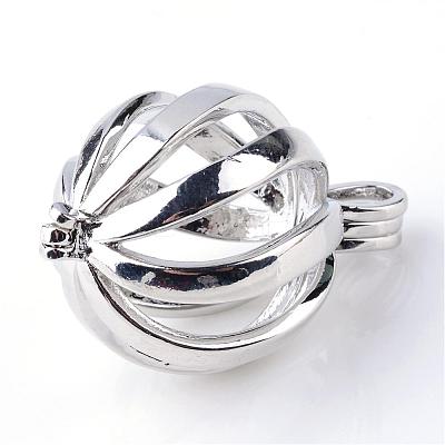 Rack Plating Brass Cage Pendants KK-S751-064P-1