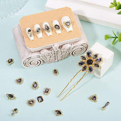 48Pcs 12 Styles Alloy Rhinestone Cabochons MRMJ-TA0001-45D-1