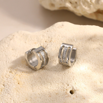 304 Stainless Steel Cubic Zirconia Hoop Earrings for Women SA-CBAF36C-02A-P-1