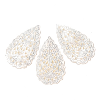 Natural White Shell Carved Cabochons SSHEL-C012-13-1