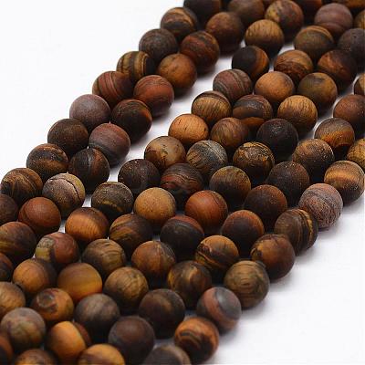 Frosted Natural Tiger Eye Beads Strands G-F364-18-8mm-1