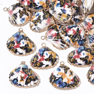 Electroplate Printed Natural Scallop Shell Pendants SSHEL-R047-04-A04-1