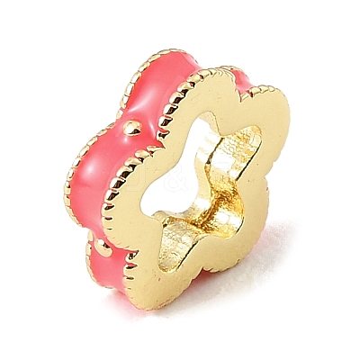 Brass Enamel Flower Spacer Beads KK-CBAF2EC-02G-1