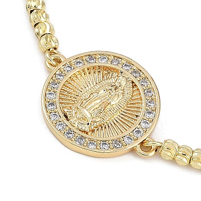 Virgin Mary Theme Brass Micro Pave Cubic Zirconia Slider Bracelets for Women BJEW-U013-02G-04-1