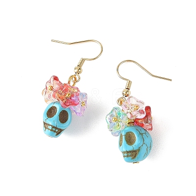 Glass & Synthetic Turquoise Beads Dangle Earrings EJEW-JE07452-1