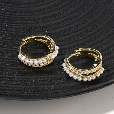 Two-layer Brass Micro Pave Clear Cubic Zirconia Hoop Earrings EJEW-C181-03G-1
