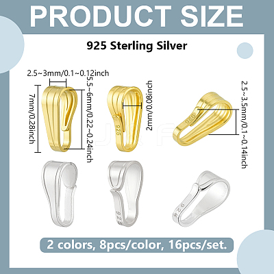 16Pcs 2 Colors 925 Sterling Silver Snap on Bails STER-PH0004-44-1