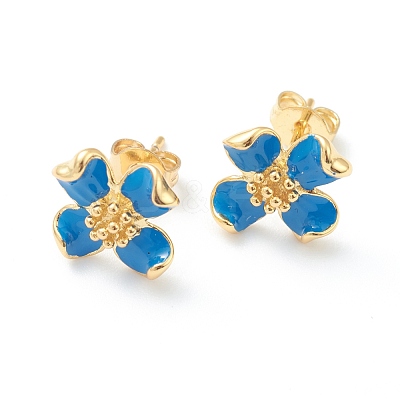 Brass Enamel Stud Earrings EJEW-H125-14C-G-1