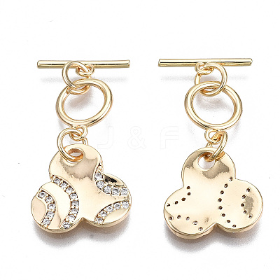 Brass Micro Pave Clear Cubic Zirconia Toggle Clasps KK-S356-309-NF-1