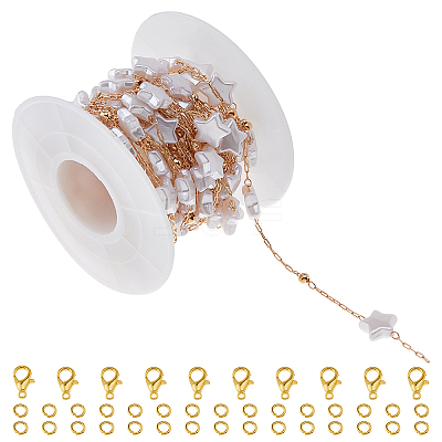 DIY Brass ABS Imitation Pearl Bead Handmade Chains Necklaces Making Kits DIY-HS0001-65C-1