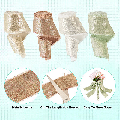 4 Rolls 4 Colors Satin Frayed Ribbon SRIB-TA0001-19-1