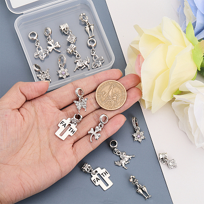 16Pcs 8 Styles Rack Plating Alloy Crystal Rhinestone European Dangle Charms FIND-CA0007-73-1