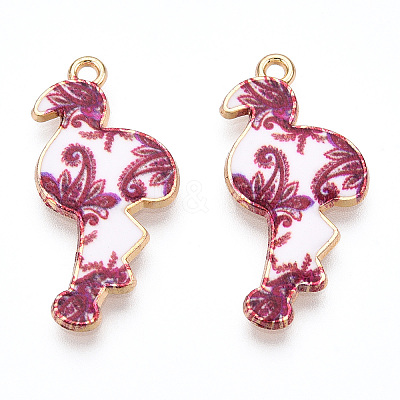 Printed Light Gold Tone Alloy Pendants ENAM-N056-210G-1