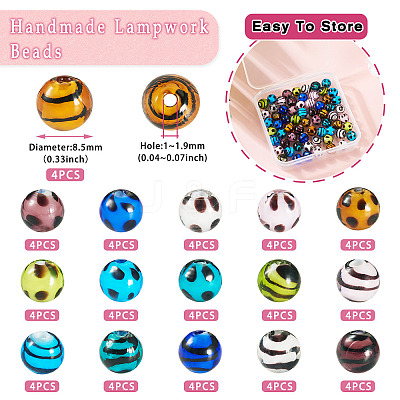 64Pcs 16 Styles Handmade Lampwork Beads LAMP-TA0001-59A-1