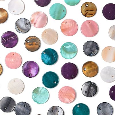 56Pcs 7 Colors Dyed Natural Flat Round Shell Pendants SHEL-FS0001-13-1