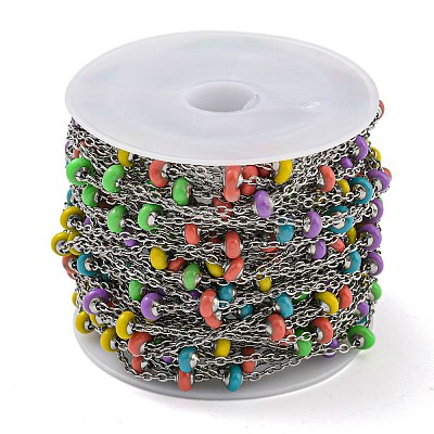 304 Stainless Steel Enamel Link Chains AJEW-Z028-09P-09-1