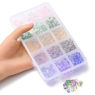 410Pcs 15 Style Transparent Spray Painted Glass Beads GLAA-YW0001-81-1