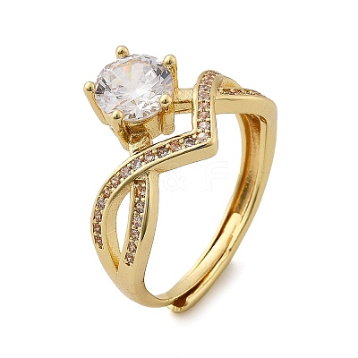 Brass Micro Pave Clear Cubic Zirconia Finger Rings for Women RJEW-U049-03G-1
