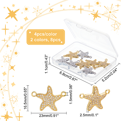 8Pcs 2 Colors Brass Micro Pave Clear Cubic Zirconia Links Connectors KK-CA0003-08-1