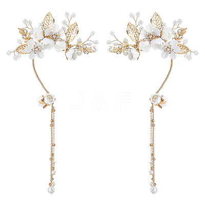 2Pcs 2 Styles Flower Crystal Rhinestone & Plastic Pearl Cuff Earrings EJEW-FH0001-13G-1