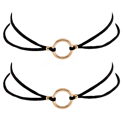 Alloy Ring Link Black Faux Suede Choker Necklaces NJEW-WH20002-11E-1