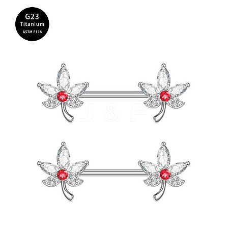 G23 Titanium Red Cubic Zirconia Nipple Rings WG912A9-20-1