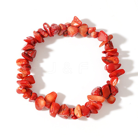 Synthetic Coral Chips Bead Stretch Bracelets for Women Men CI5318-22-1