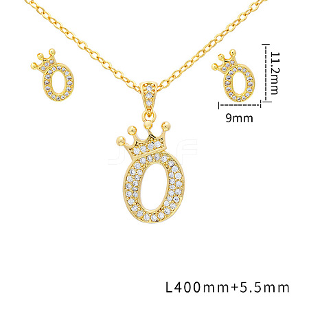 Brass Micro Pave Clear Cubic Zirconia Pendant Necklaces & Stud Earrings Sets FS-WG8C370-15-1