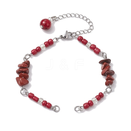Natural Red Jasper Chips & Handmade Seed Beads Bracelet Making AJEW-MZ00001-05-1