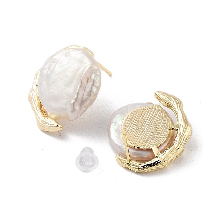 Natural Pearl Ear Studs EJEW-P256-53G-1