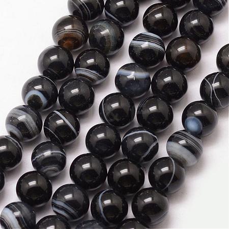 Natural Black Agate Bead Strands G-K166-13-8mm-05-1