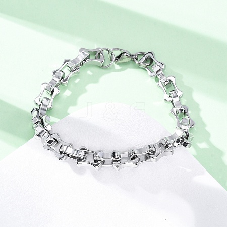 304 Stainless Steel Rectangle Link Chain Bracelets for Women Men BJEW-R018-20P-1