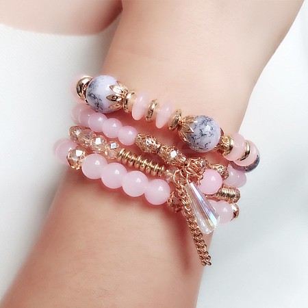 4Pcs Bohemian Style Acrylic Beaded Stretch Bracelet Sets for Women WGF9E90-02-1