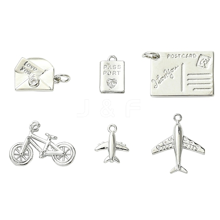 6Pcs 6 Styles Brass Micro Pave Clear Cubic Zirconia Charms KK-CJ0003-31-1