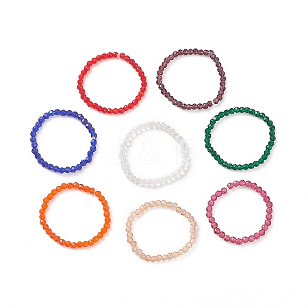 8Pcs 8 Color Bling Glass Round Beaded Stretch Rings Set for Women RJEW-JR00539-1
