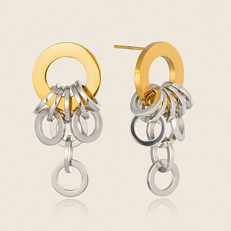 Two Tone 304 Stainless Steel Stud Dangle Earrings for Women DN8628-1