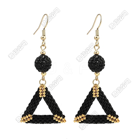 Handmade Glass Seed Beads Triangle Dangle Earrings EJEW-FS00081-1