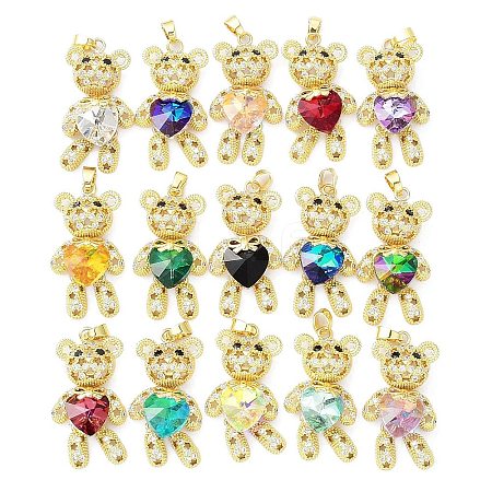 Real 18K Gold Plated Rack Plating Brass Micro Pave Cubic Zirconia Pendants KK-G466-09G-1